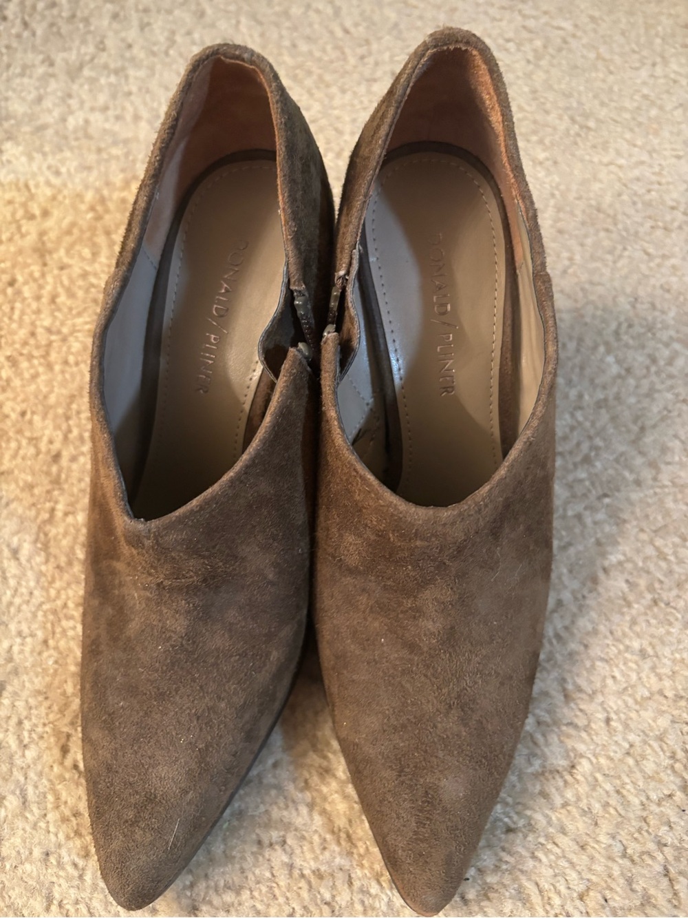 Donald J. Pliner Taupe Brown Suede Pointed Toe Heels